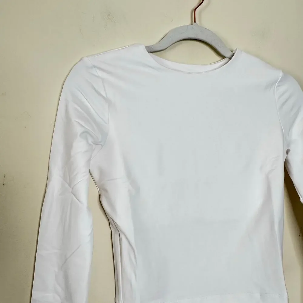 Susana Monaco Long Sleeve Crew Crop Top in Sugar NWT Size XS